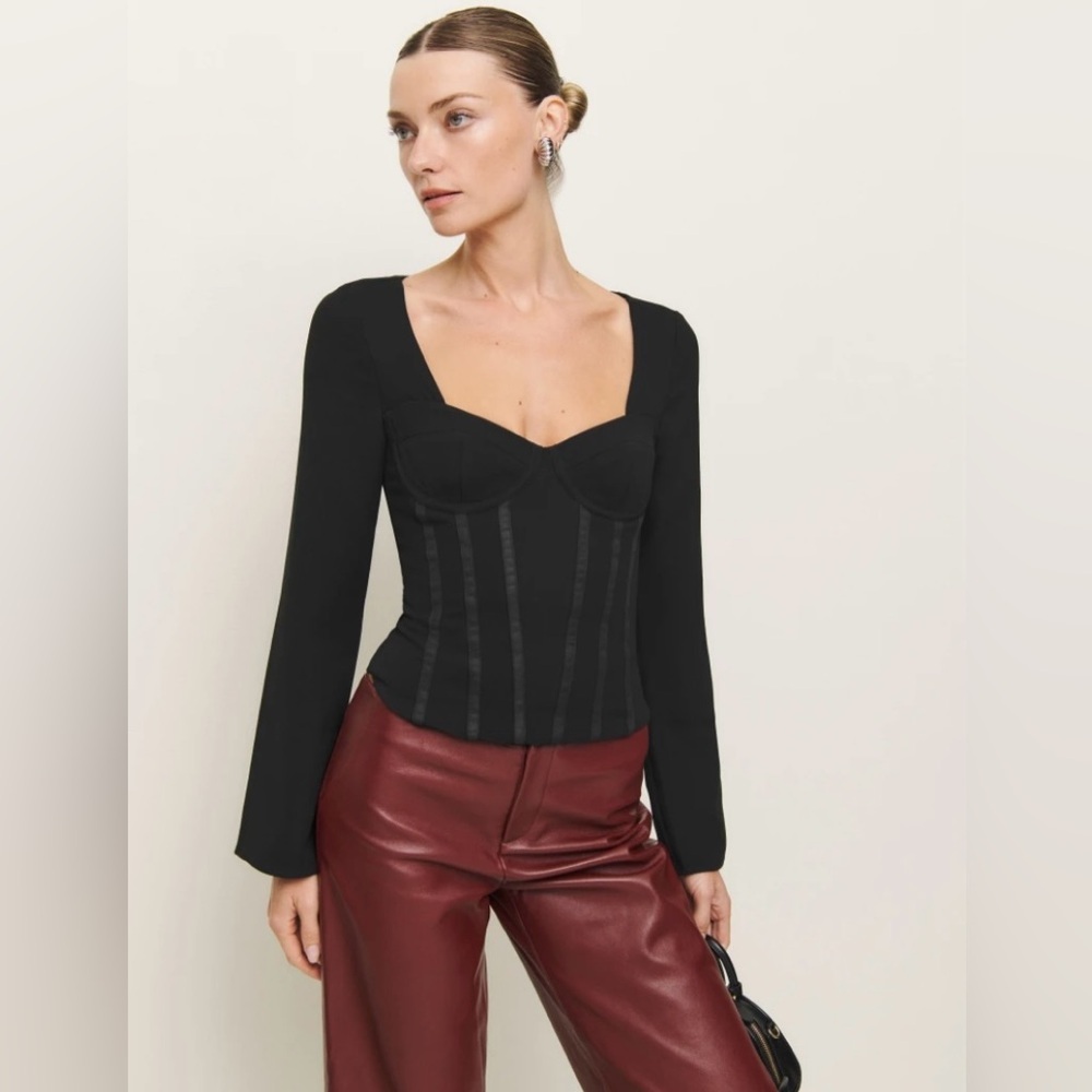 Reformation Amina Black Top size 0 Bell Sleeve Mesh